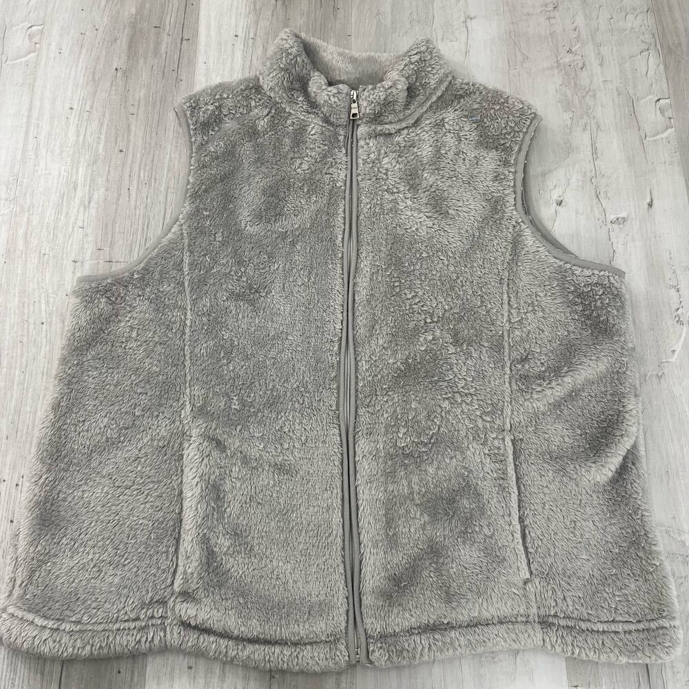 Croft & Barrow Gray Zip Up Sleeveless Soft Fleece Vest Pockets Large